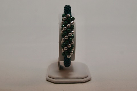 Green and Silver Teardrop Spiral Focal Beaded Kumihimo Bracelet